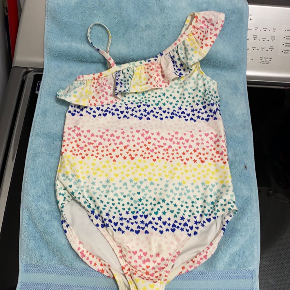 Gymboree one piece swimsuit, white w/multi colors